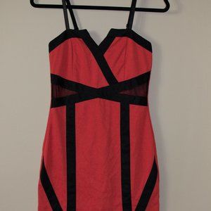 orange and black mini dress with mesh cutouts - M